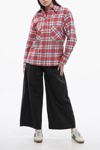 Cotton-Blend Plaid Check Overshirt with Fringed Details