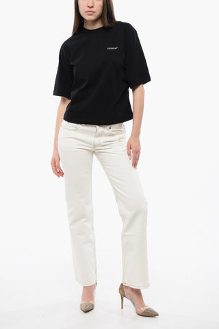 Cotton Crew-neck T-shirt with Back Floral-Motif