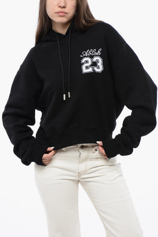 Felpa Hoodie in Cotone con Ricamo a Contrasto