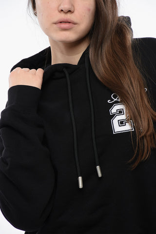 Felpa Hoodie in Cotone con Ricamo a Contrasto