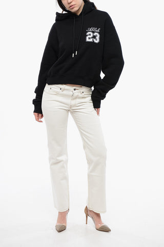 Felpa Hoodie in Cotone con Ricamo a Contrasto