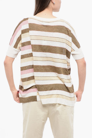 Linen Crewneck T-Shirt with Stripe Pattern