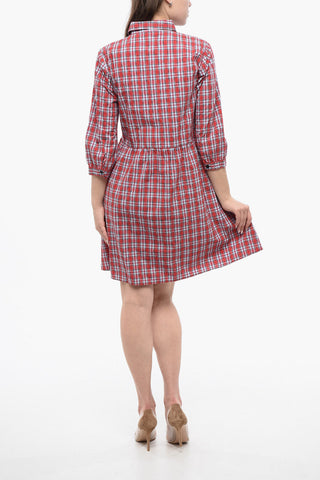 Chemisier in Cotone Plaid Check con Maniche 3/4