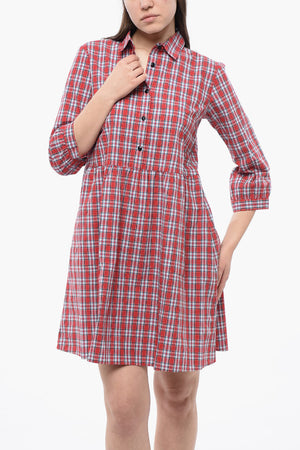 Chemisier in Cotone Plaid Check con Maniche 3/4