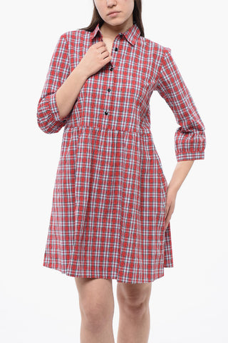 Chemisier in Cotone Plaid Check con Maniche 3/4
