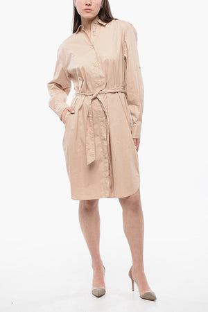 Long-Sleeve Shirt Dress with Belt