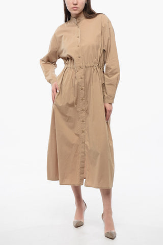 Long Sleeved Shirt Dress With Drawstring
