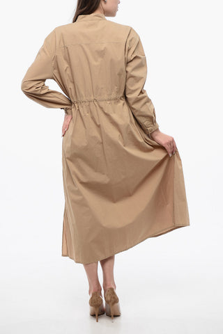 Long Sleeved Shirt Dress With Drawstring
