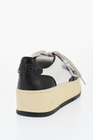 Two-Toned Leather Sneakers with Platform