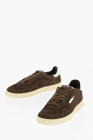 Fuzzy Suede Sneakers with Contrasting Logo