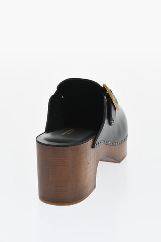 Leather PROVENCE Clogs with Golden Buckle Heel 6.5cm