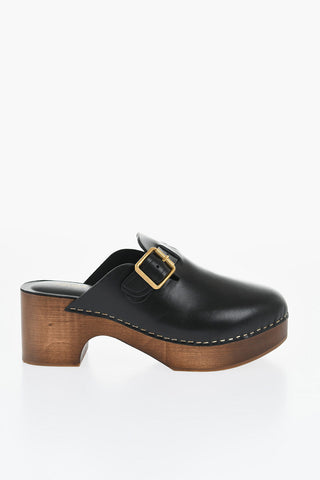 Leather PROVENCE Clogs with Golden Buckle Heel 6.5cm