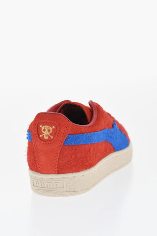 ONE PIECE Suede Low Top Sneakers with Golden Metal Detail