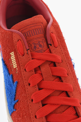 ONE PIECE Suede Low Top Sneakers with Golden Metal Detail