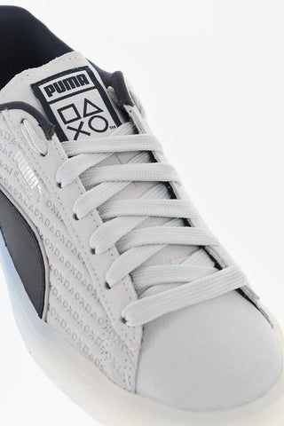 PLAYSTATION Suede Low Top Sneakers with All-Over Logo