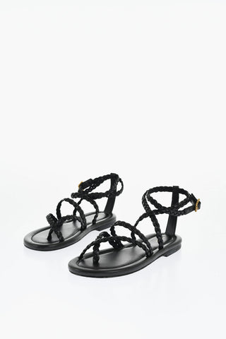 Woven Leater Ankle Strap Sandals