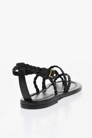 Woven Leater Ankle Strap Sandals