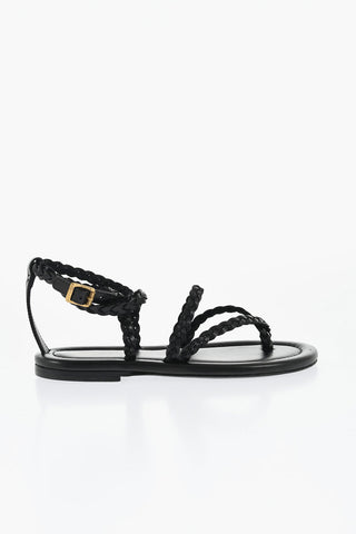 Woven Leater Ankle Strap Sandals