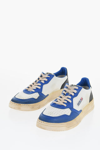 Two-Toned Leather Sneakers with Vintage Effect