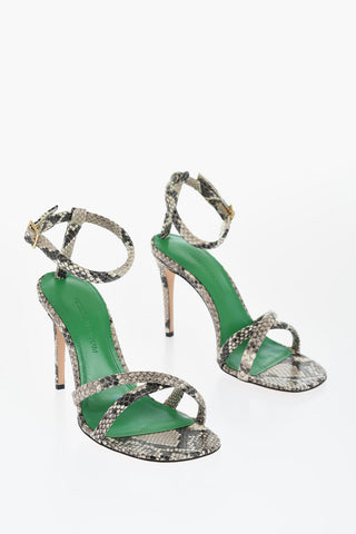 Sandali Ankle-Strap in Pelle Effetto Serpente Tacco 9cm