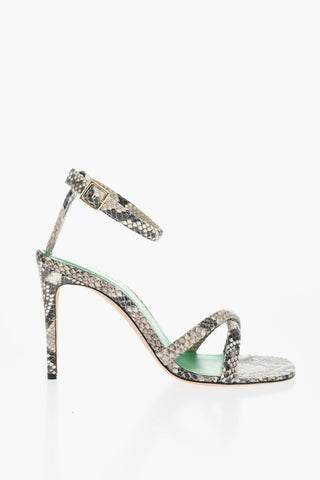 Sandali Ankle-Strap in Pelle Effetto Serpente Tacco 9cm