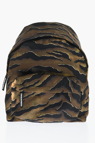 Animal Patterned Fabric Backpack with Leather Trims