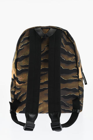 Animal Patterned Fabric Backpack with Leather Trims