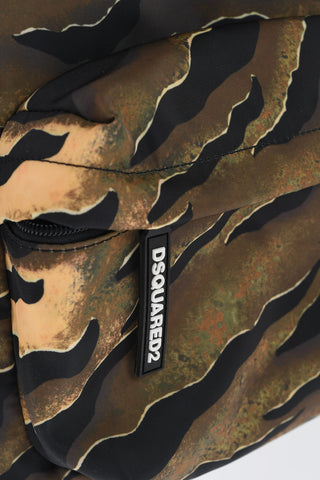 Animal Patterned Fabric Backpack with Leather Trims