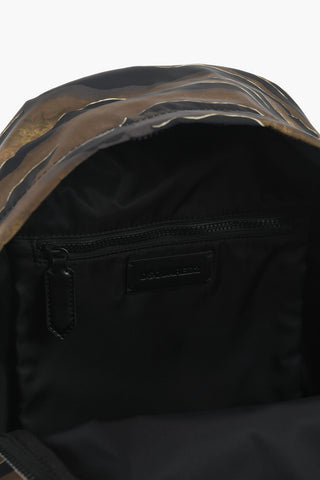 Animal Patterned Fabric Backpack with Leather Trims