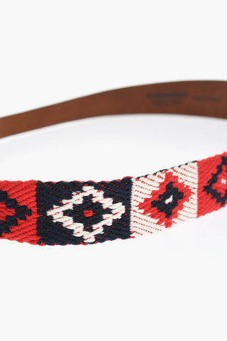 Leather and Patchwork Effect Fabric Belt with Triple Buckle 40mm