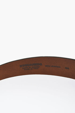 Leather and Patchwork Effect Fabric Belt with Triple Buckle 40mm