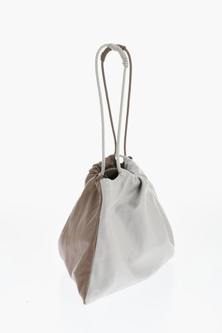 Two-Tone Leather Handbag with Drawstring
