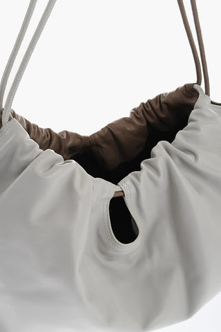 Two-Tone Leather Handbag with Drawstring