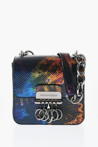 Snakes Effect Leather Printed Bag with Metallic Detai