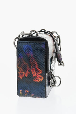 Snakes Effect Leather Printed Bag with Metallic Detai