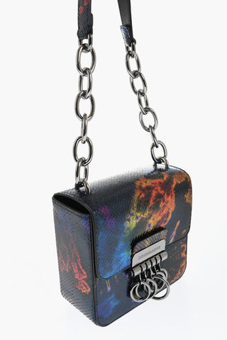 Snakes Effect Leather Printed Bag with Metallic Detai