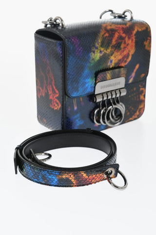 Snakes Effect Leather Printed Bag with Metallic Detai