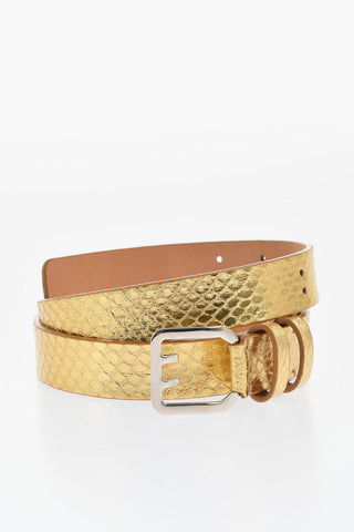 Snake Effect Metallic Leather Belt 25mm