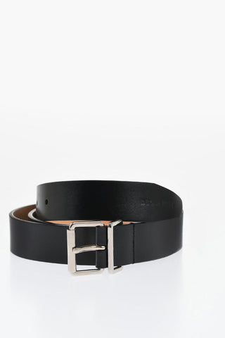 Solid Color Leather Belt with Silver Tone Buckle 30mm