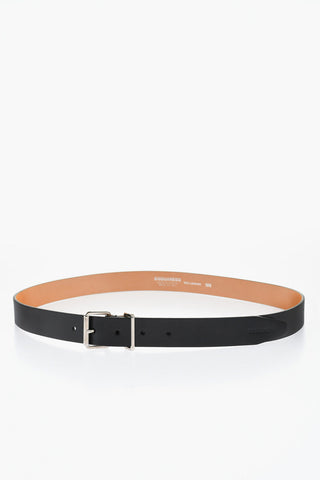 Solid Color Leather Belt with Silver Tone Buckle 30mm