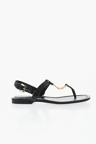 Leather Thong Sandals with Gold Detail