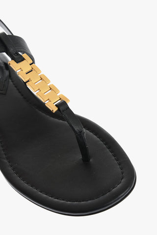 Leather Thong Sandals with Gold Detail
