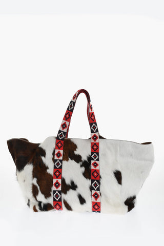 Ponyskin Maxi Tote Bag with Patchwork Effect Handle