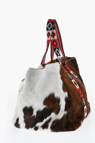 Ponyskin Maxi Tote Bag with Patchwork Effect Handle