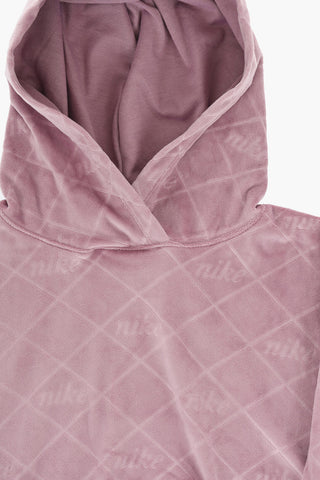 Set Felpa Hoodie e Pantaloni in Velour con Logo All-Over