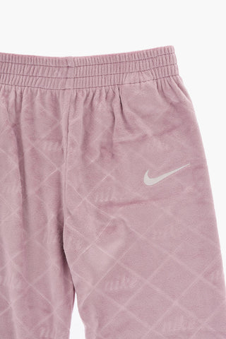 Set Felpa Hoodie e Pantaloni in Velour con Logo All-Over