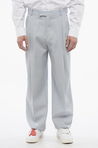Double Pleated Wool Pants With Satin Side Bands