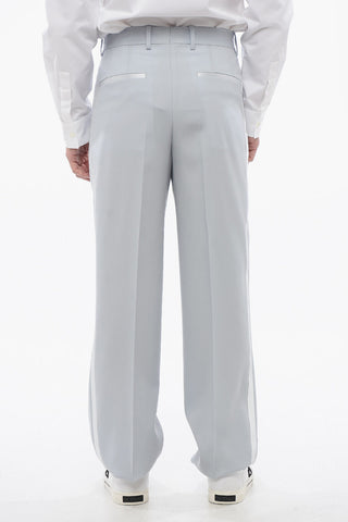 Double Pleated Wool Pants With Satin Side Bands