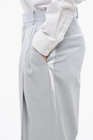 Double Pleated Wool Pants With Satin Side Bands