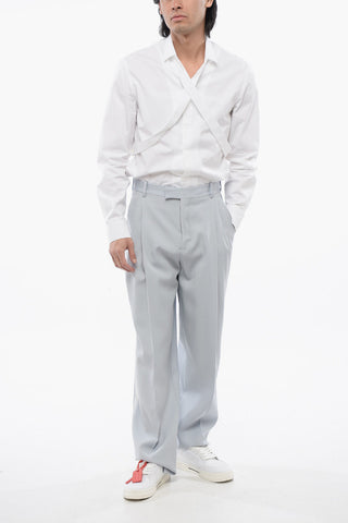 Double Pleated Wool Pants With Satin Side Bands